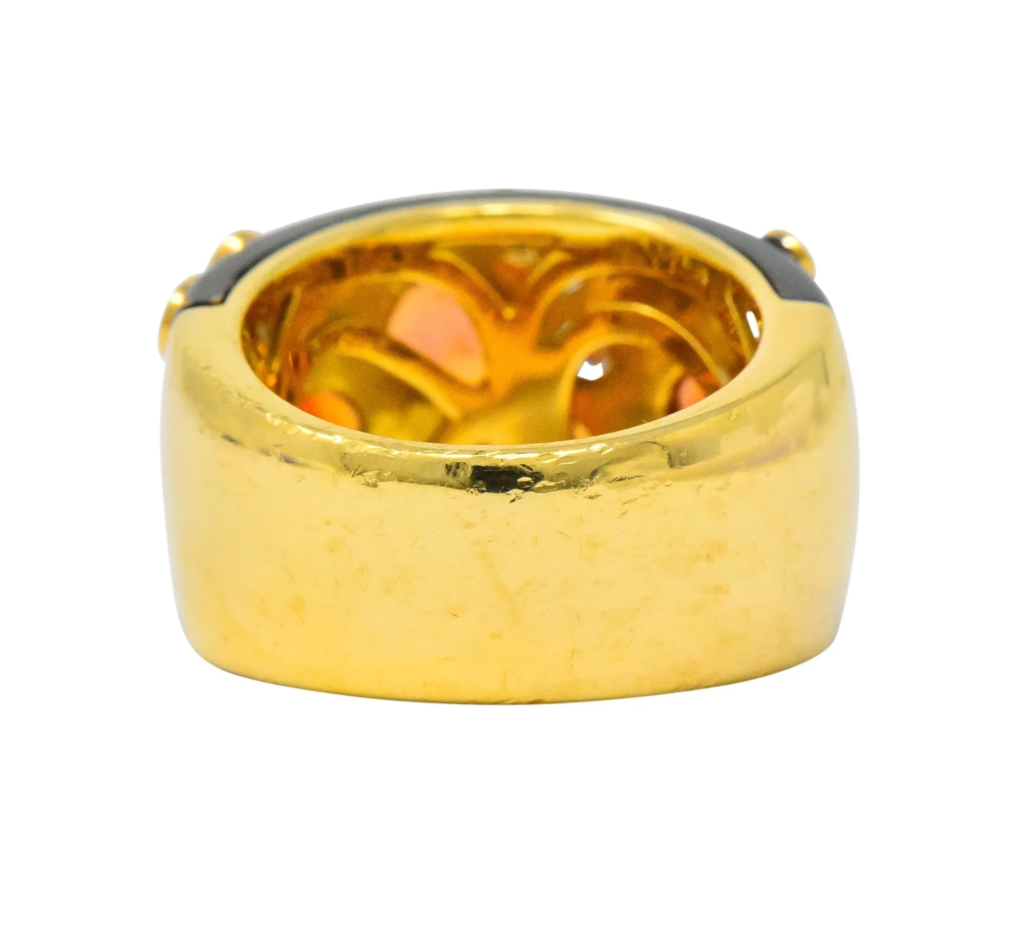 Marina B 'Bulgari' 2.80 CTW Orange Sapphire Diamond Onyx 18 Karat Gold Fujiyama Ring