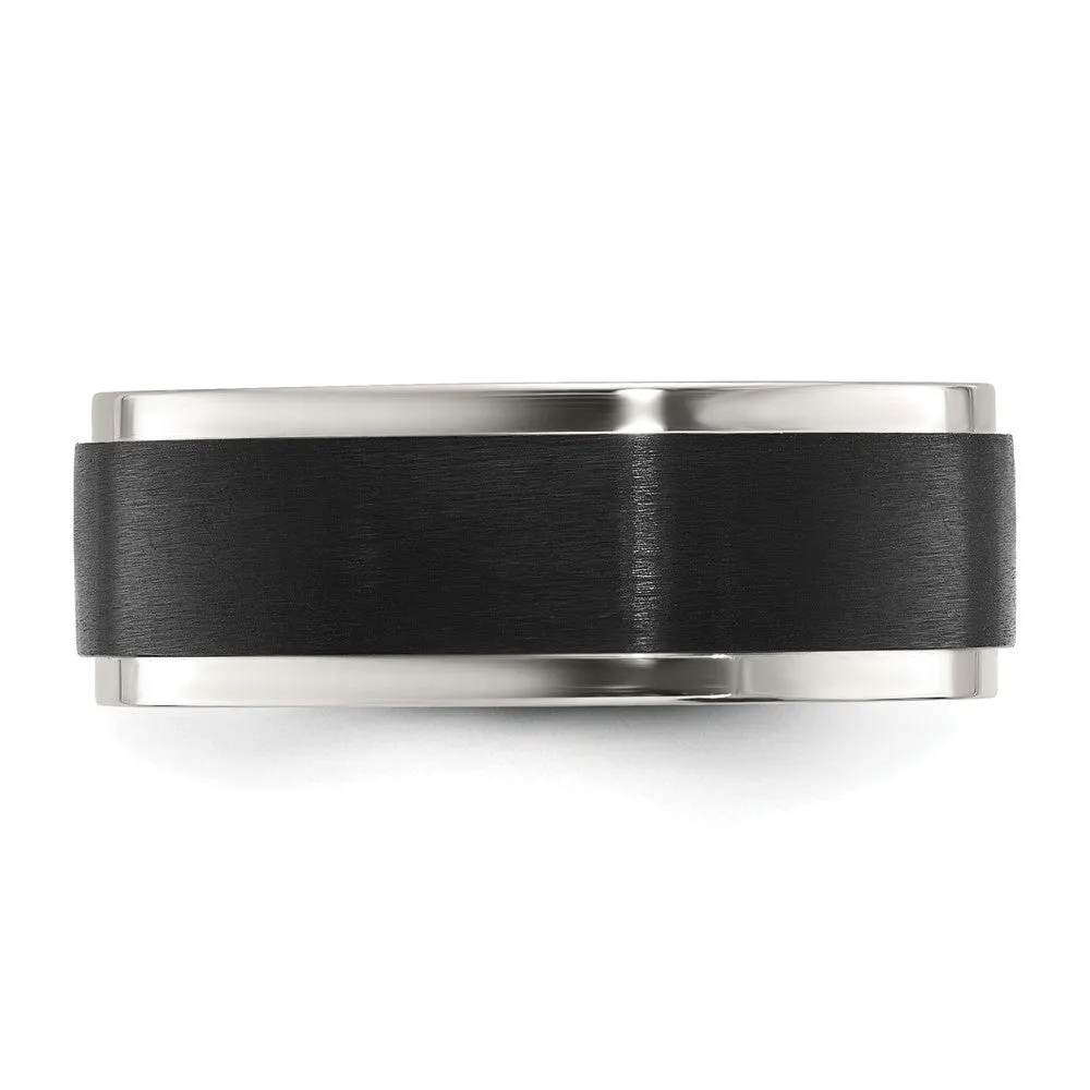 Men's 8mm Stainless Steel Two Tone Ridged Edge Standard Fit Band