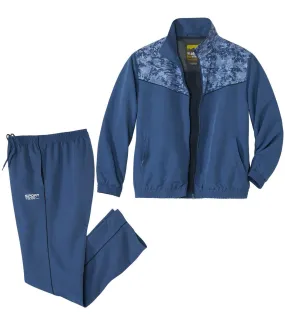 Men's Blue Sporty Microfibre Tracksuit - Elasticated Waistband 