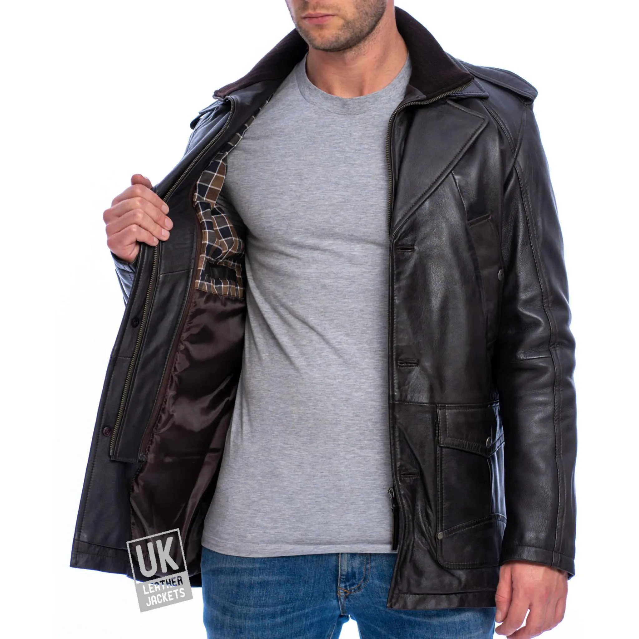 Mens Brown Leather Coat Bernie | UK Leather Jackets