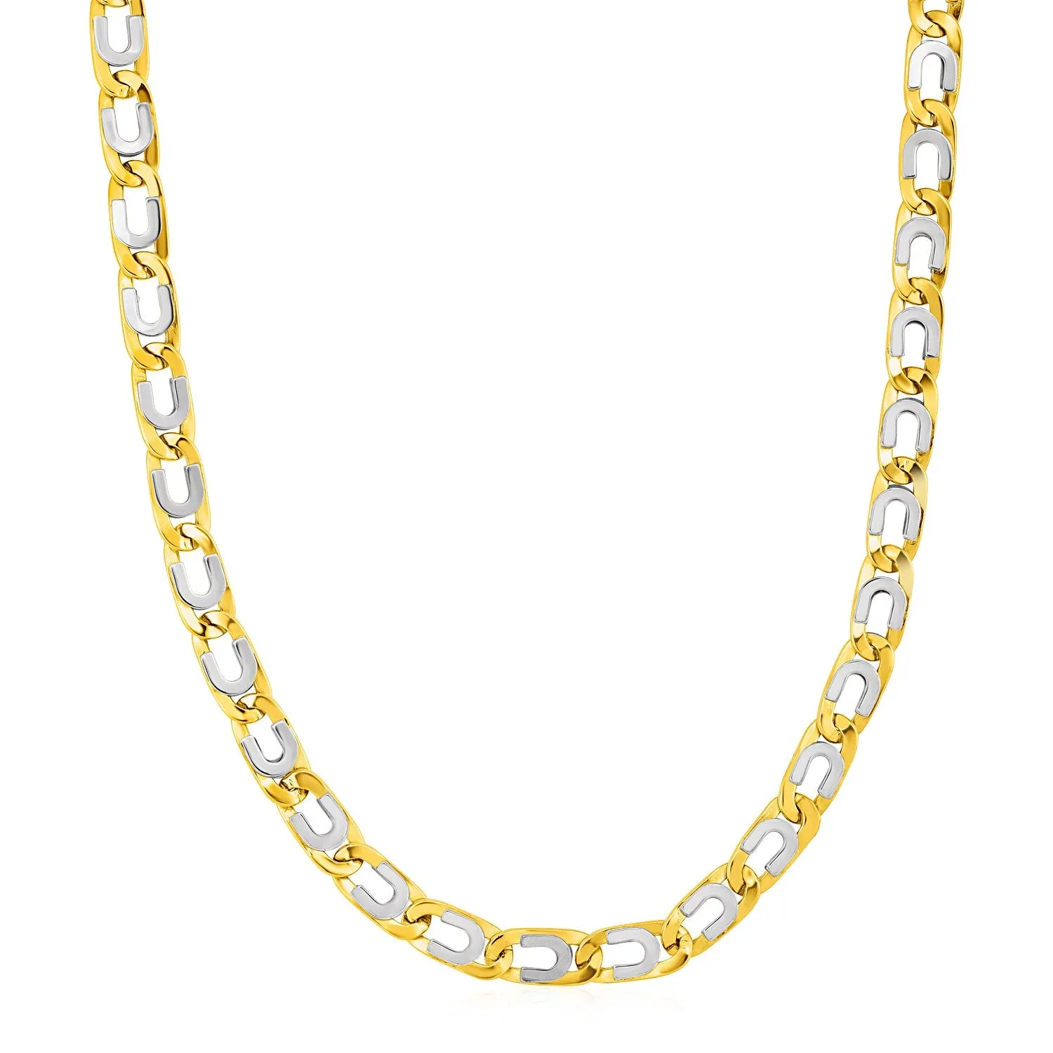 Mens Oval Link Necklace with Details in 14k Two Tone Goldrx97038-22-rx97038-22