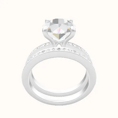 Micropave Engagement Ring With X Gallery Head and Matching Band
