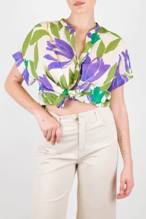 Motel - Camicia crop mezza manica fantasia floreale in mussola di cotone