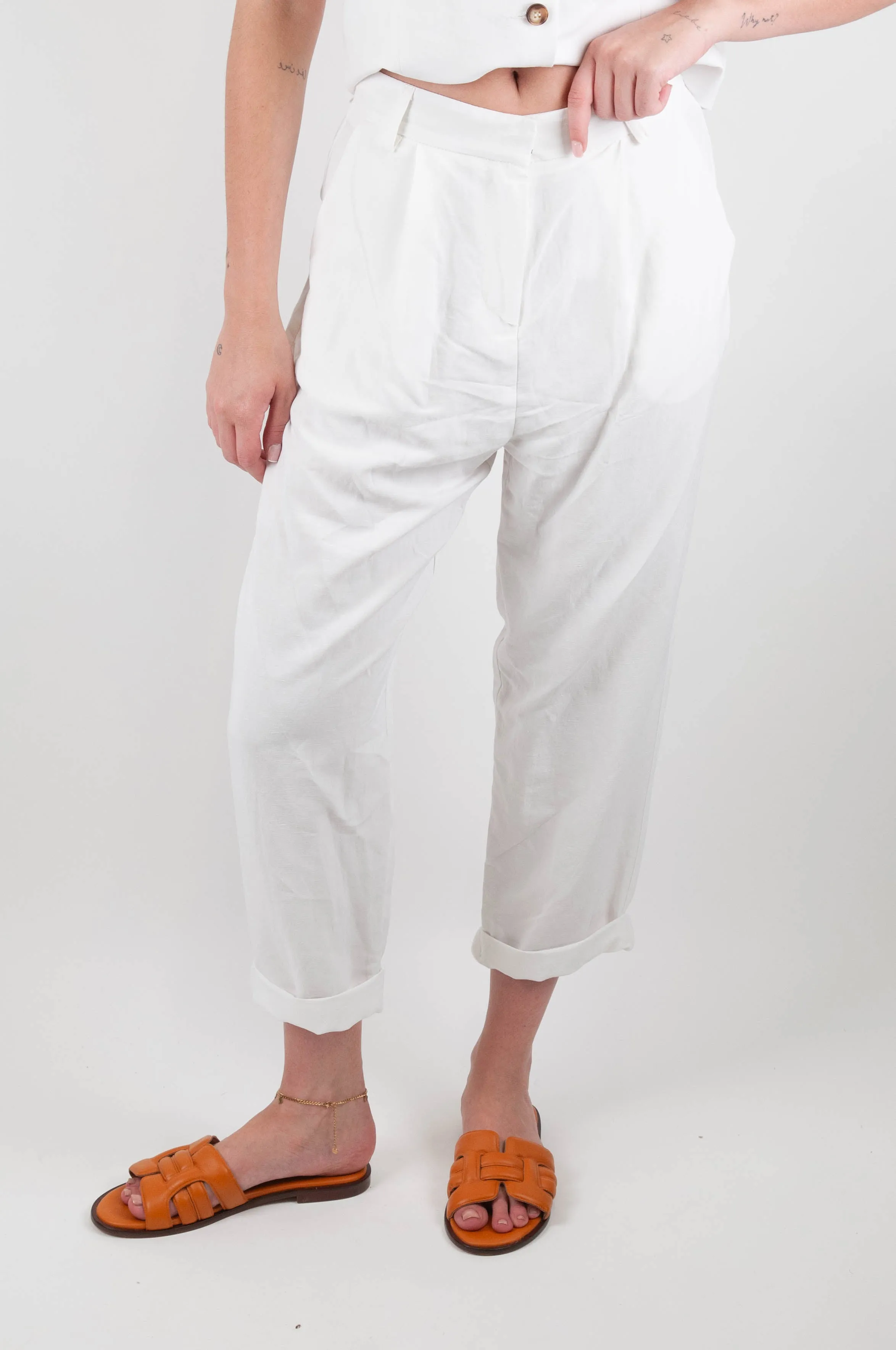Motel - Pantalone regular in misto lino con pinces