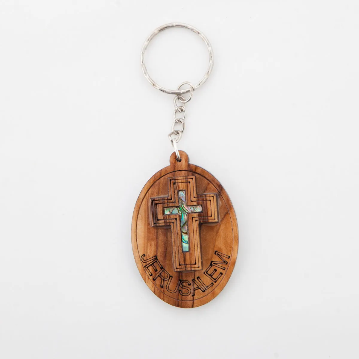 Mother of Pearl Cross Keychain (Jerusalem)