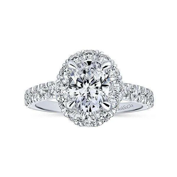 Mounting Only, 14k White Gold Oval Halo Engagement Ring