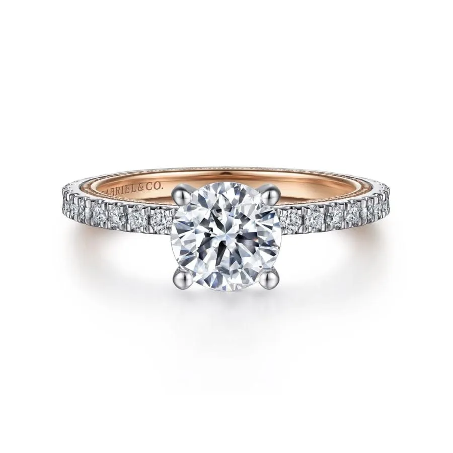 Mounting Only, 14K White-Rose Gold Round Diamond Engagement Ring