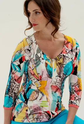 Multicolor Abstract Zip Front Top