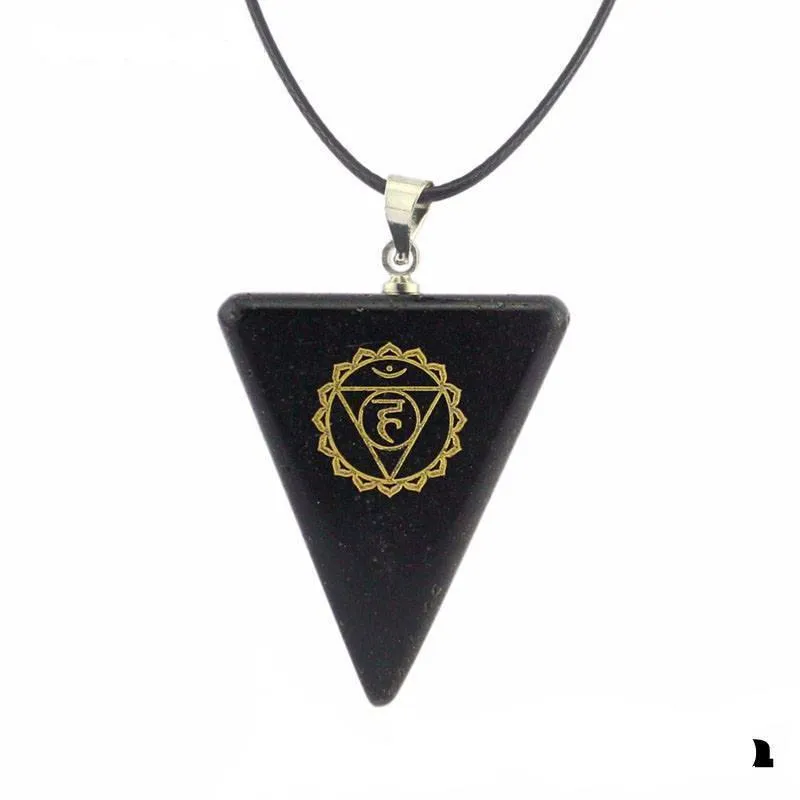 Natural Obsidian Chakra Triangle Pendant Necklace [7 Options]