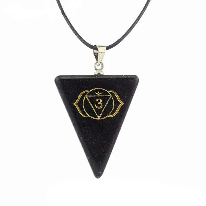 Natural Obsidian Chakra Triangle Pendant Necklace [7 Options]