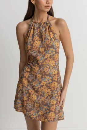 Oasis Floral Halter Mini Dress Chocolate