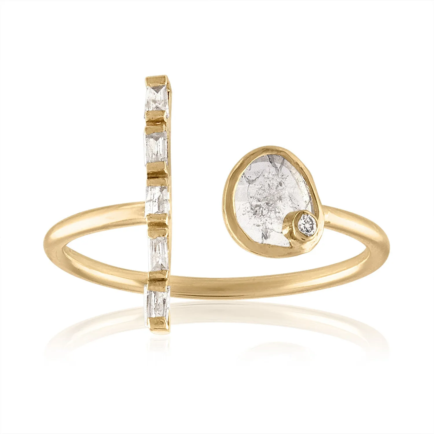 OPEN RING WITH DIAMOND SLICE AND DIAMOND ACCENTS