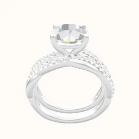 Pave Rope Engagement Ring With Standard Four Prong Head and Matching Band