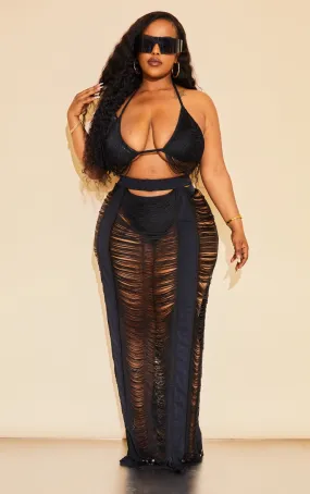 Plus Black Fringed Maxi Skirt | Plus Size