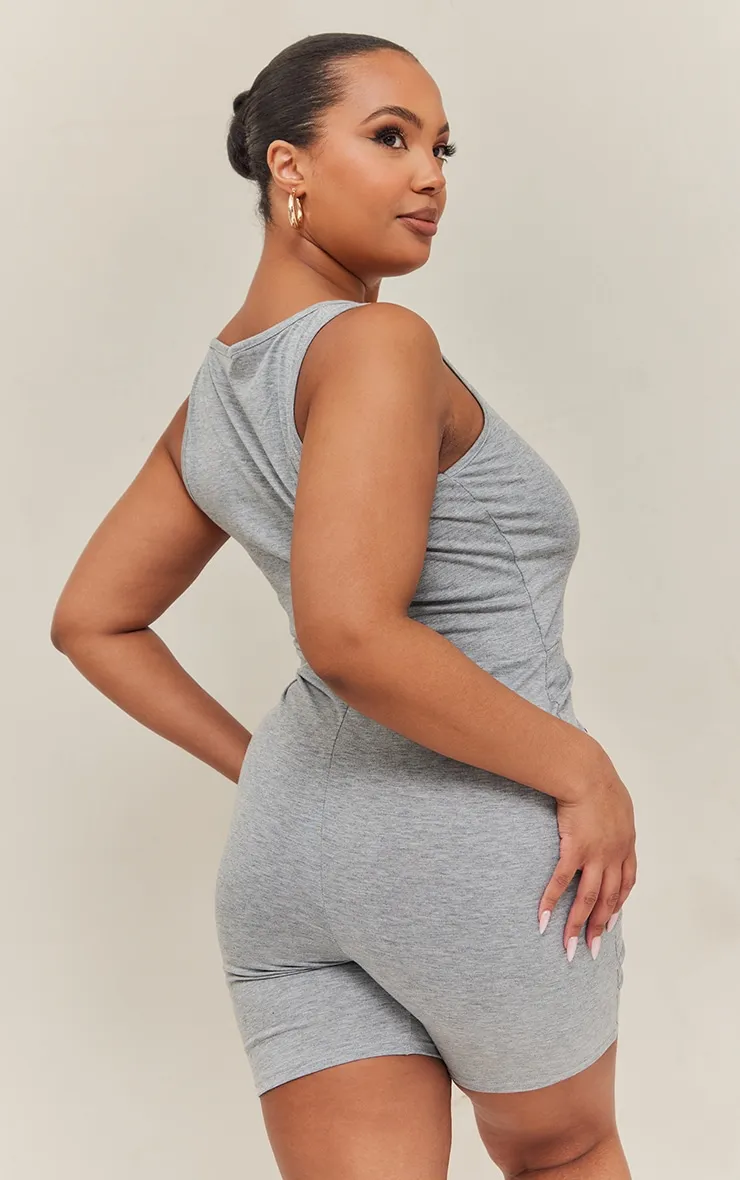 Plus Grey Plunge Front Unitard | Plus Size