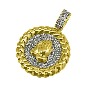 Prayer Hands Gold Cuban CZ Bling Pendant