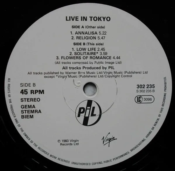 Public Image Limited ~ Live In Tokyo