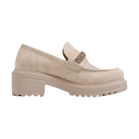 QUEEN HELENA X30 108 Mocassino Donna Tacco Medio con Morsetto in Strass Beige