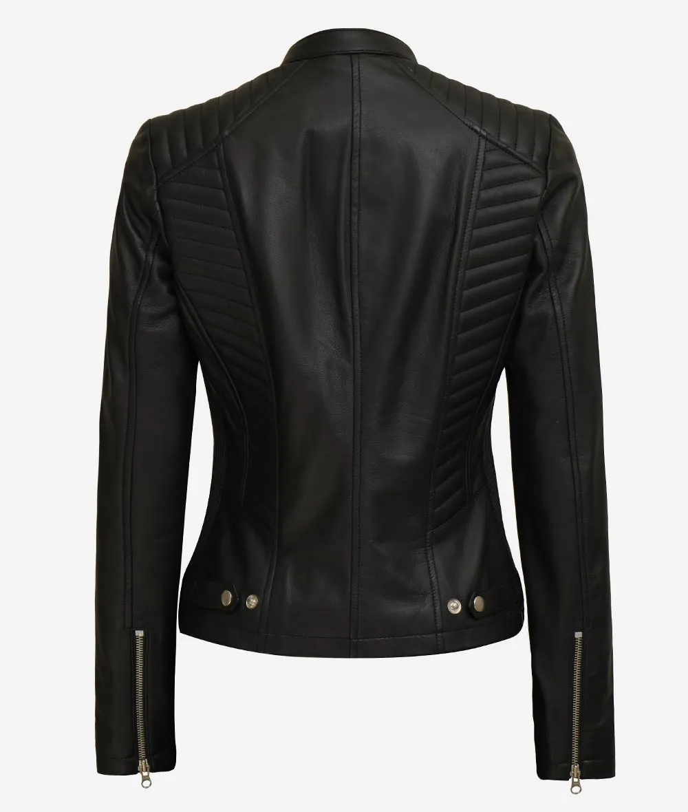 Rachel Womens Slim Fit Black Cafe Racer Leather Jacket