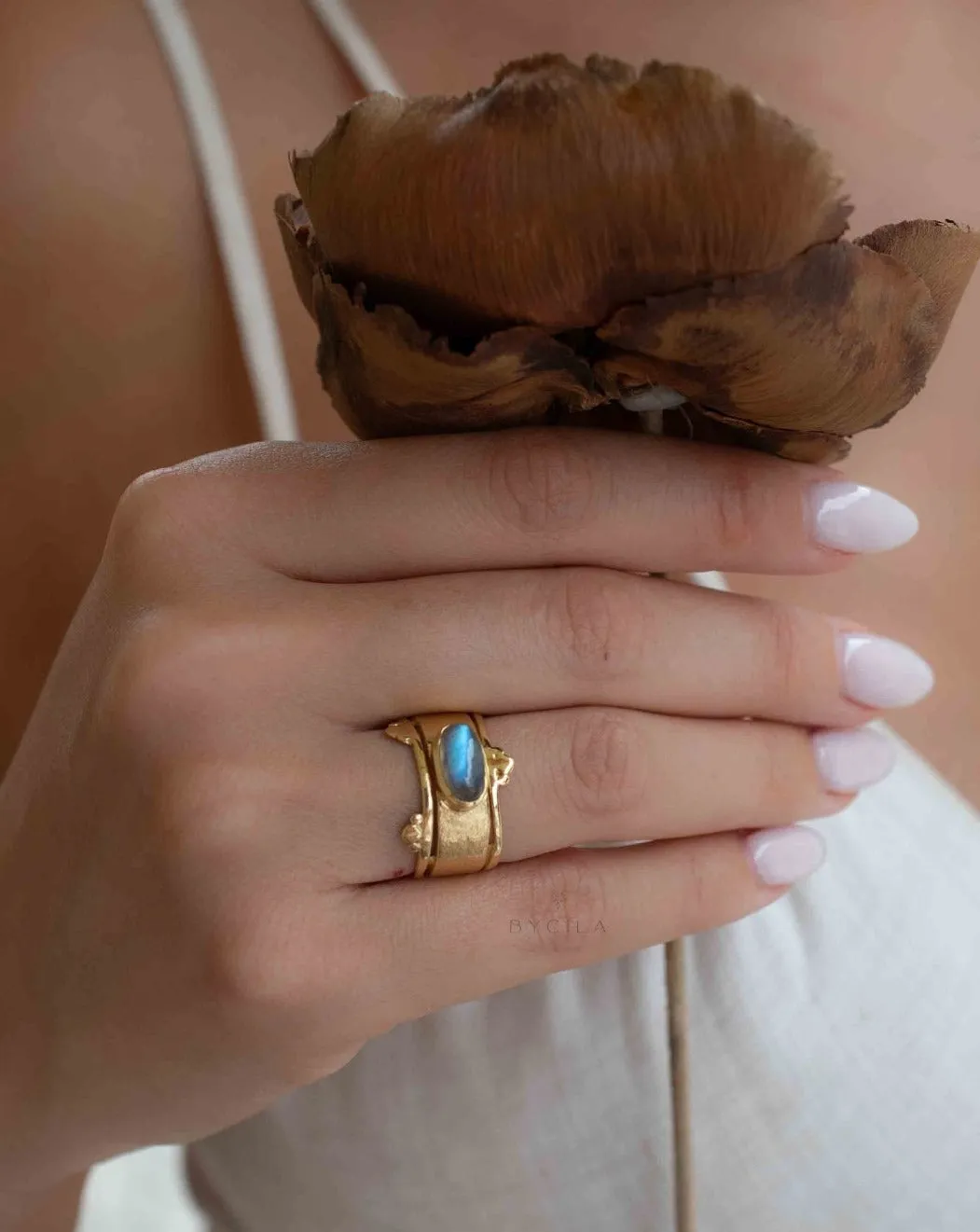 Rainbow Labradorite * Gold Plated Ring * BJR313