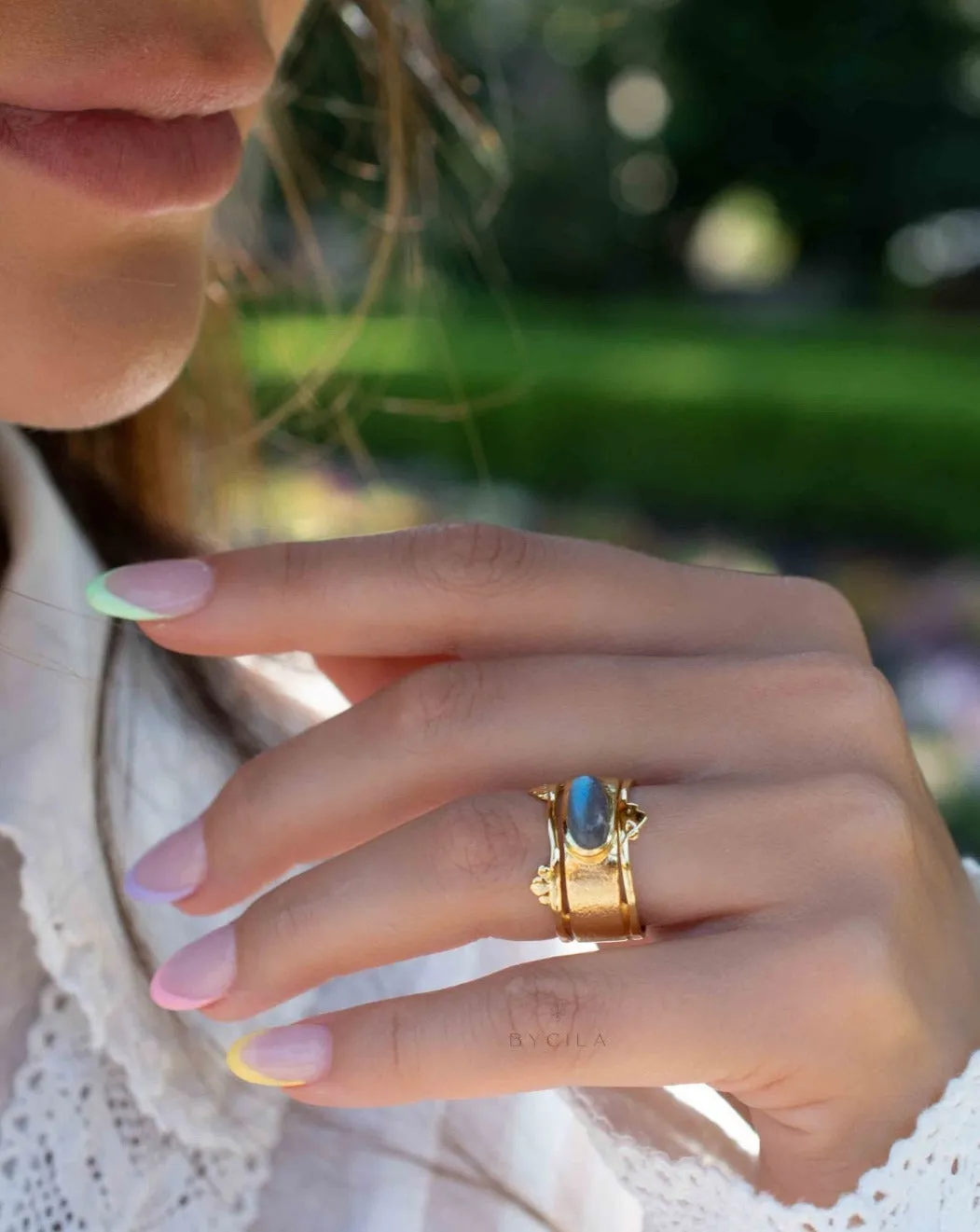 Rainbow Labradorite * Gold Plated Ring * BJR313