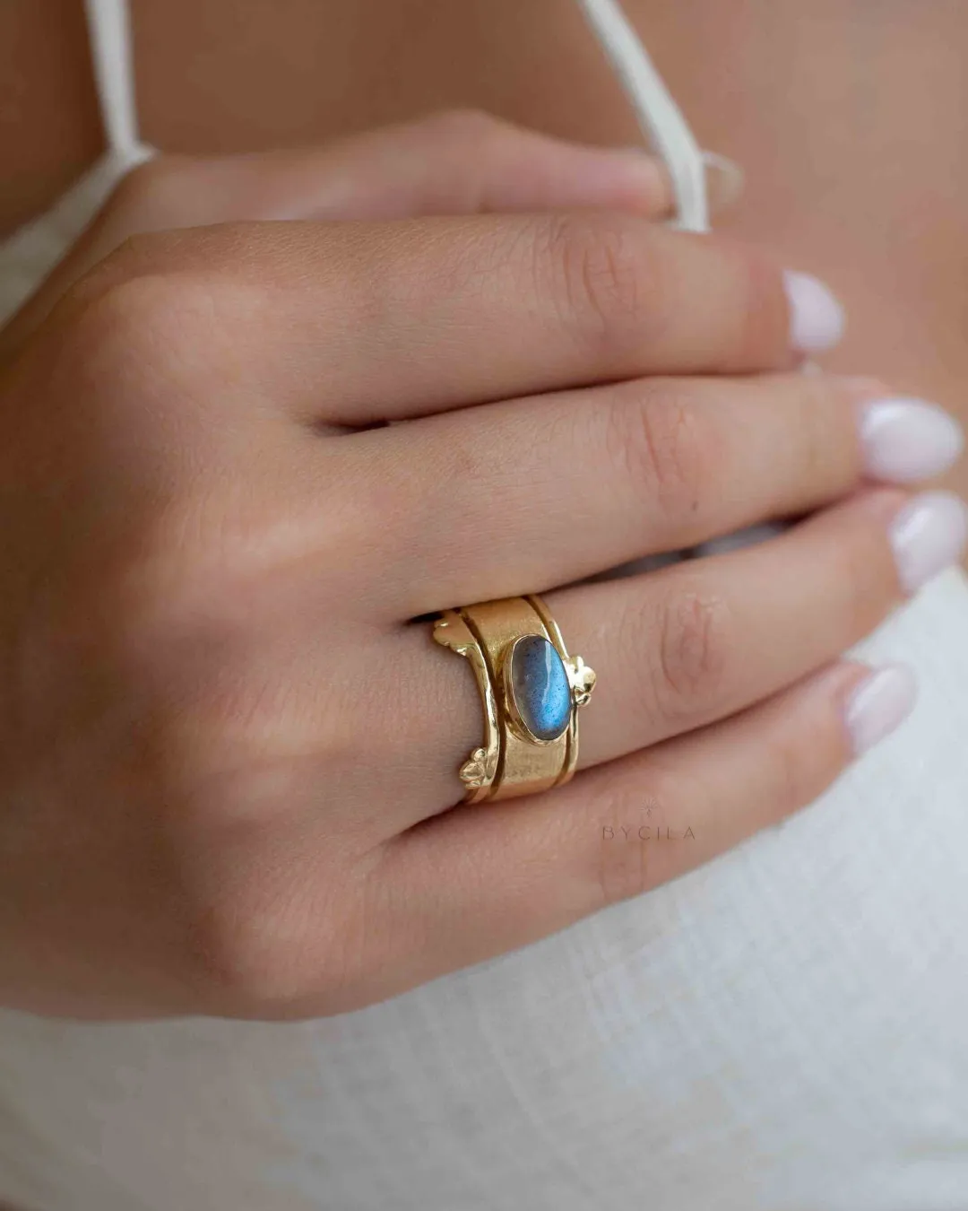 Rainbow Labradorite * Gold Plated Ring * BJR313