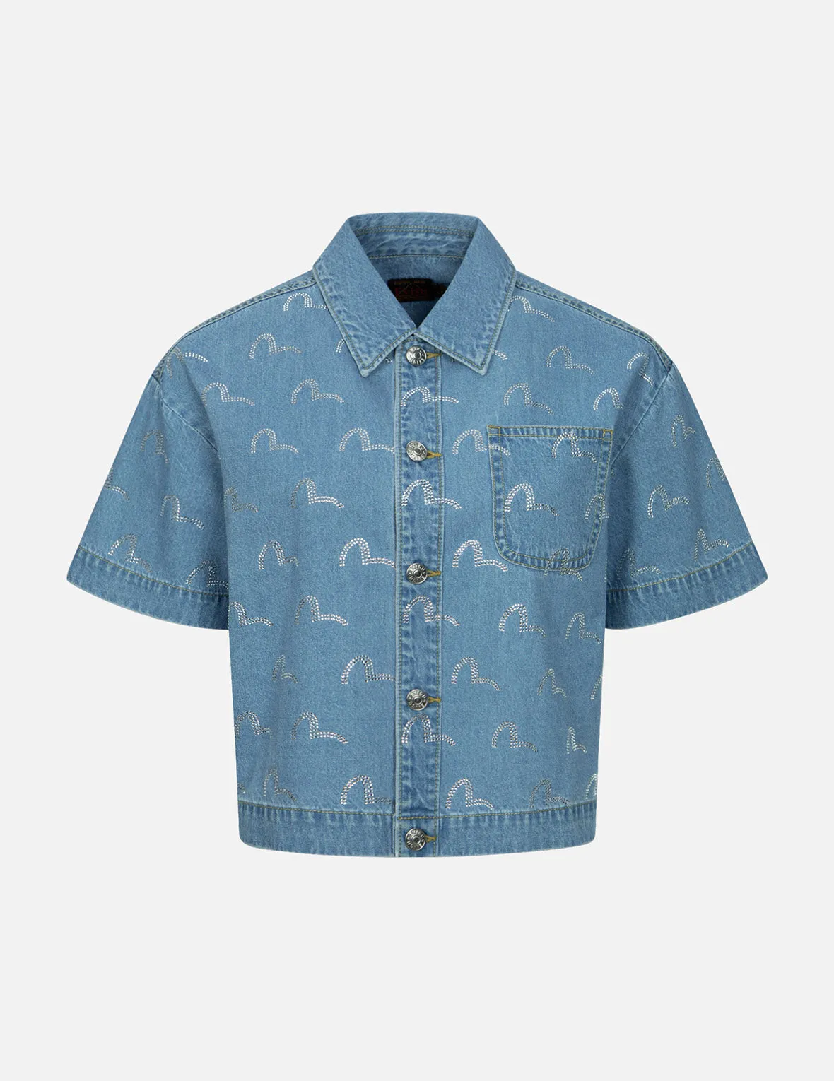 Rhinestone Seagull Allover Fashion Fit Denim Shirt