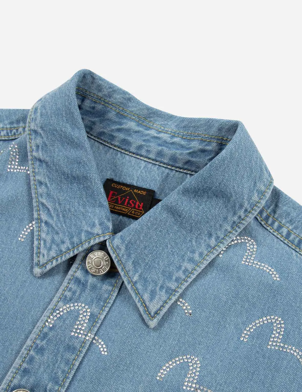 Rhinestone Seagull Allover Fashion Fit Denim Shirt