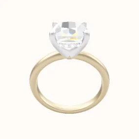 Rounded Solitaire Engagement Ring With V Prong with Hidden Halo Head