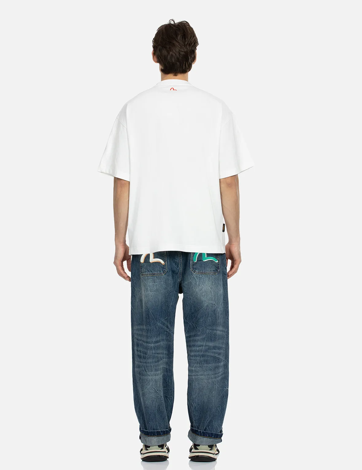 Seagull Print and Embroidery Relax Fit Jeans