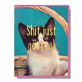 Shit Just Got Real Vintage Cat Card