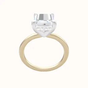 Solitaire Engagement Ring With V Prong with Hidden Halo Head