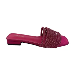 SWISH YF13 Sandalo Ciabatta Con Strass Fascia Larga Donna Fuxia