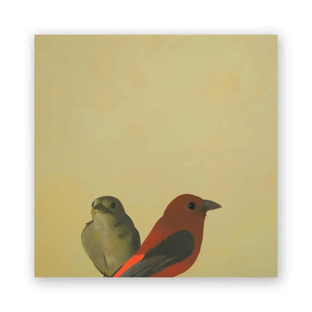 Tanager Pair 8x8 Wings on Wood Panel