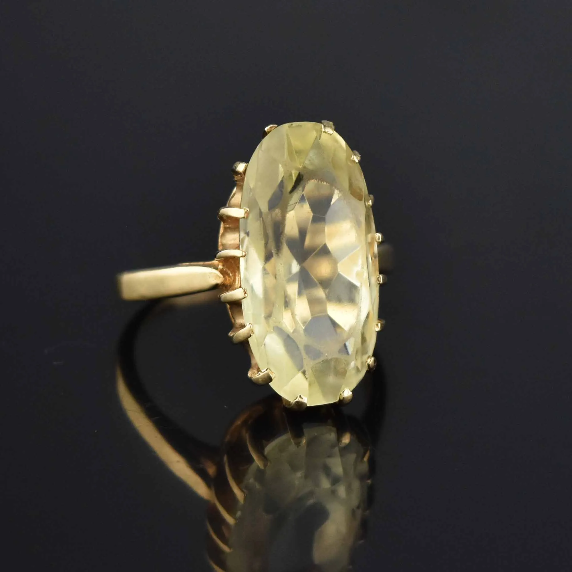 Vintage 10K Gold Citrine Cocktail Ring, 10 CTW