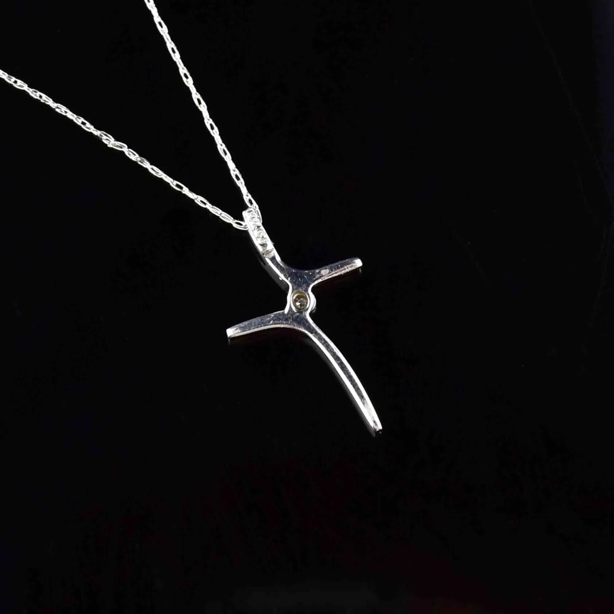 Vintage 10K White Gold Diamond Cross Necklace