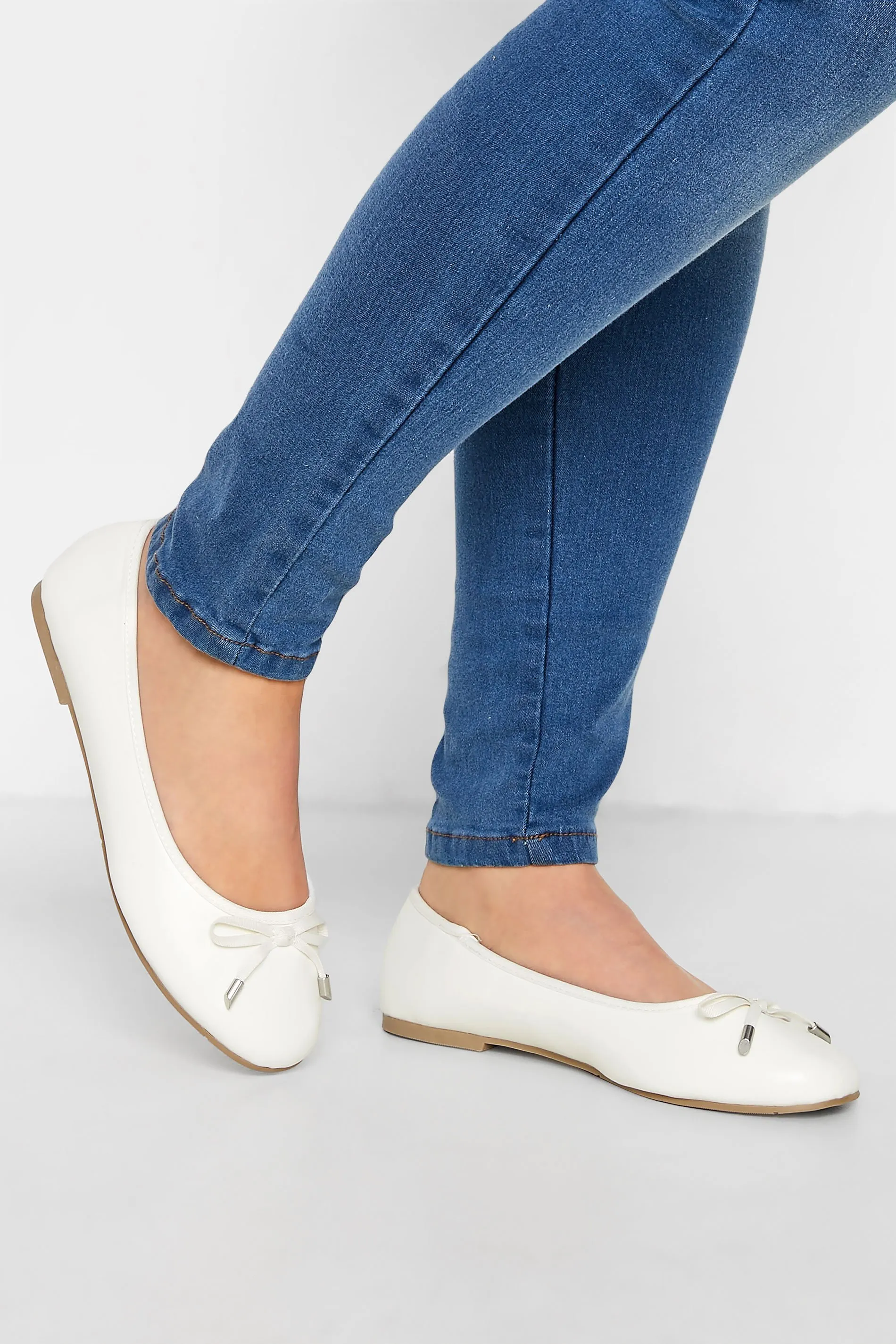 White Ballerina Pumps In Wide E Fit & Extra Wide EEE Fit