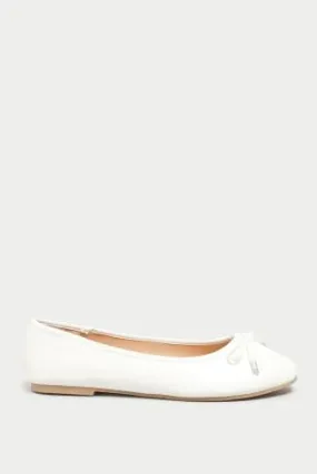 White Ballerina Pumps In Wide E Fit & Extra Wide EEE Fit