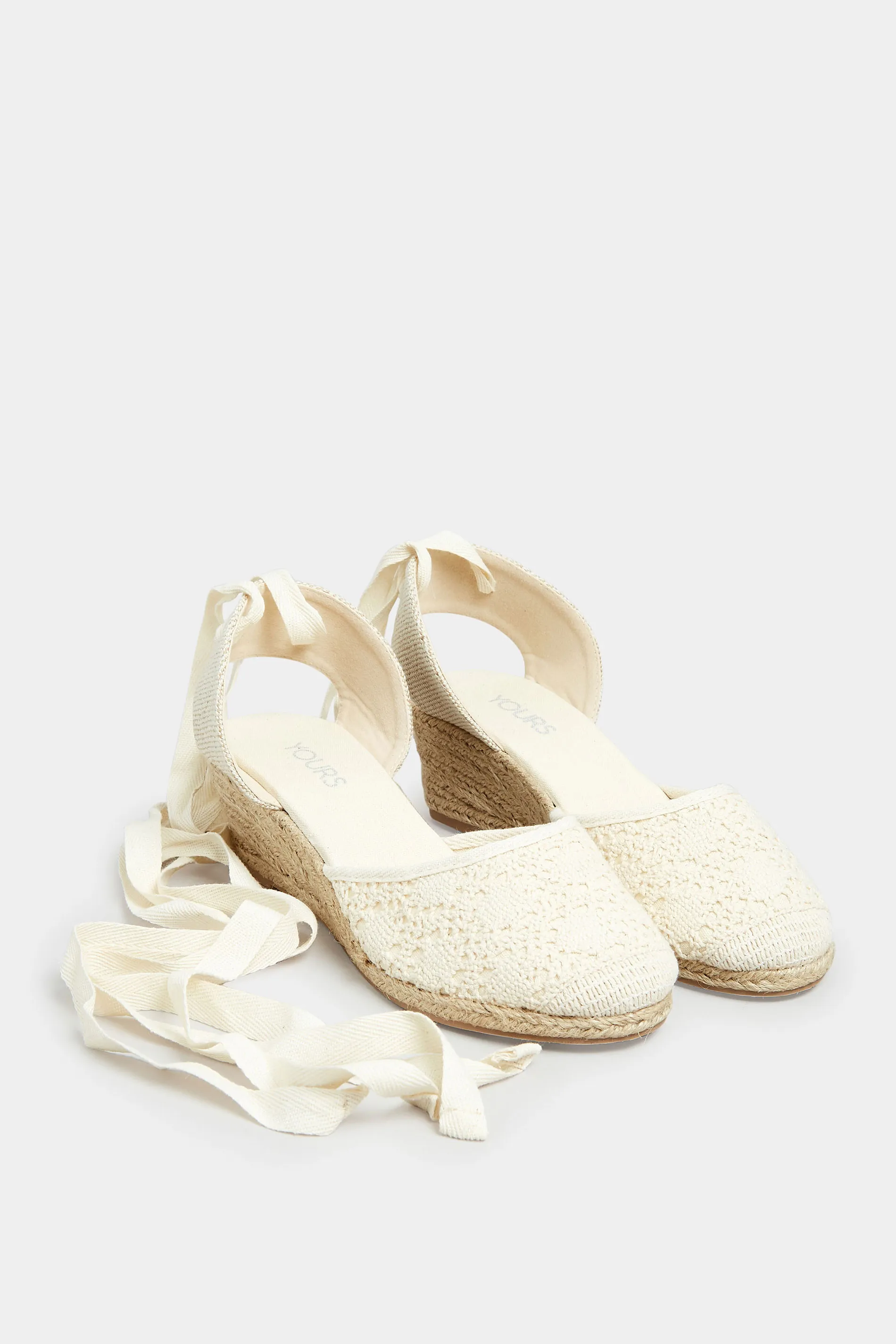 White Crochet Lace Up Espadrille Wedges In Wide E Fit & Extra Wide EEE Fit