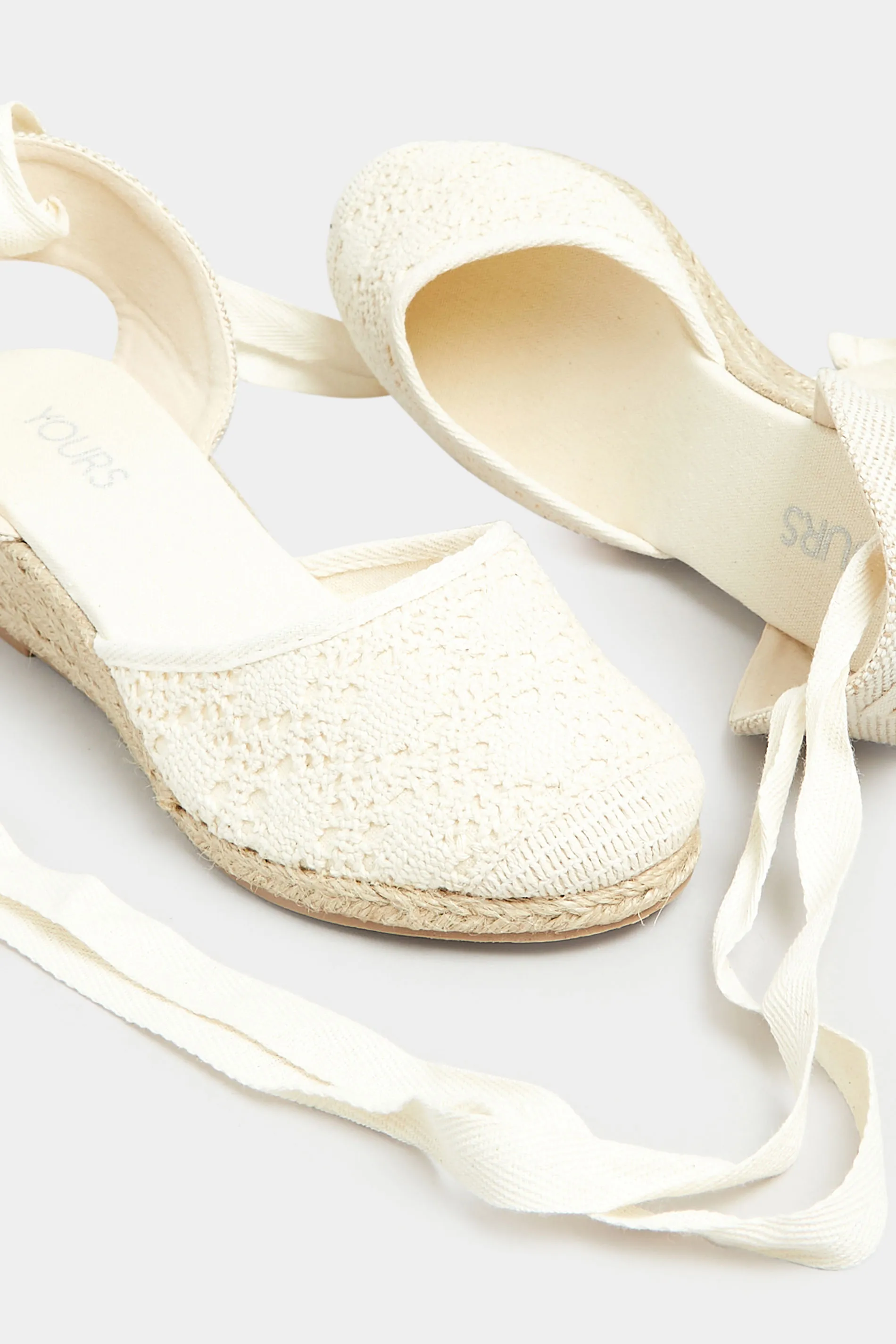 White Crochet Lace Up Espadrille Wedges In Wide E Fit & Extra Wide EEE Fit