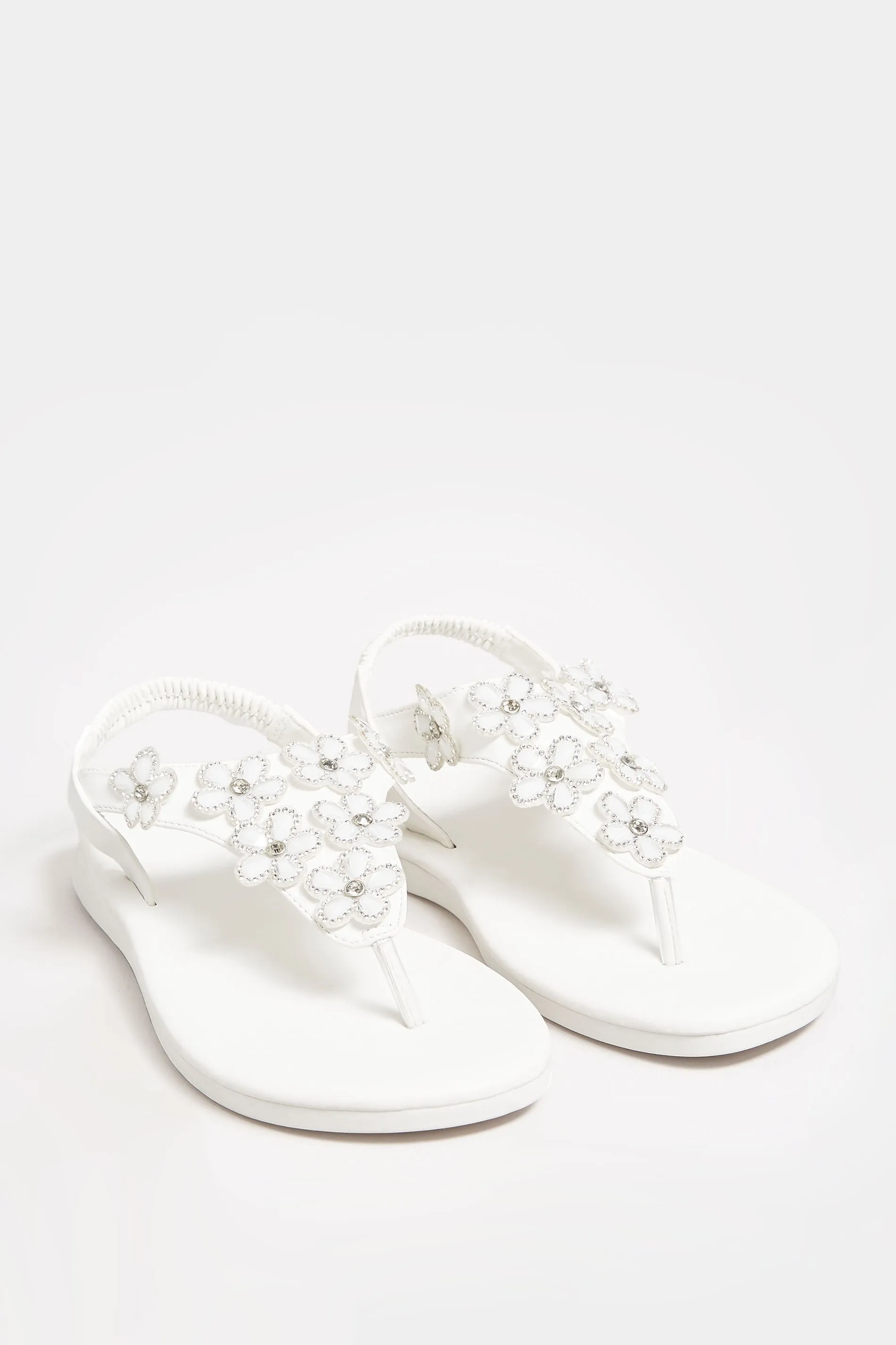 White Diamante Flower Sandals In Wide E Fit & Extra Wide EEE Fit