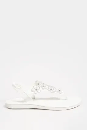 White Diamante Flower Sandals In Wide E Fit & Extra Wide EEE Fit