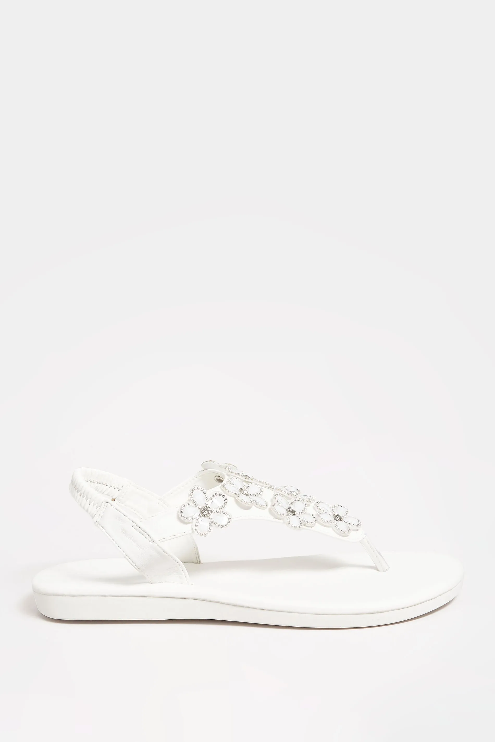 White Diamante Flower Sandals In Wide E Fit & Extra Wide EEE Fit