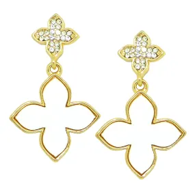 White Pave Rhinestone Clover Gold Earrings  by Liza Kim