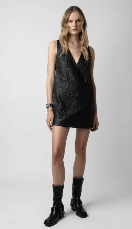 Zadig & Voltaire Rasha Crinkled Leather Dress in Black